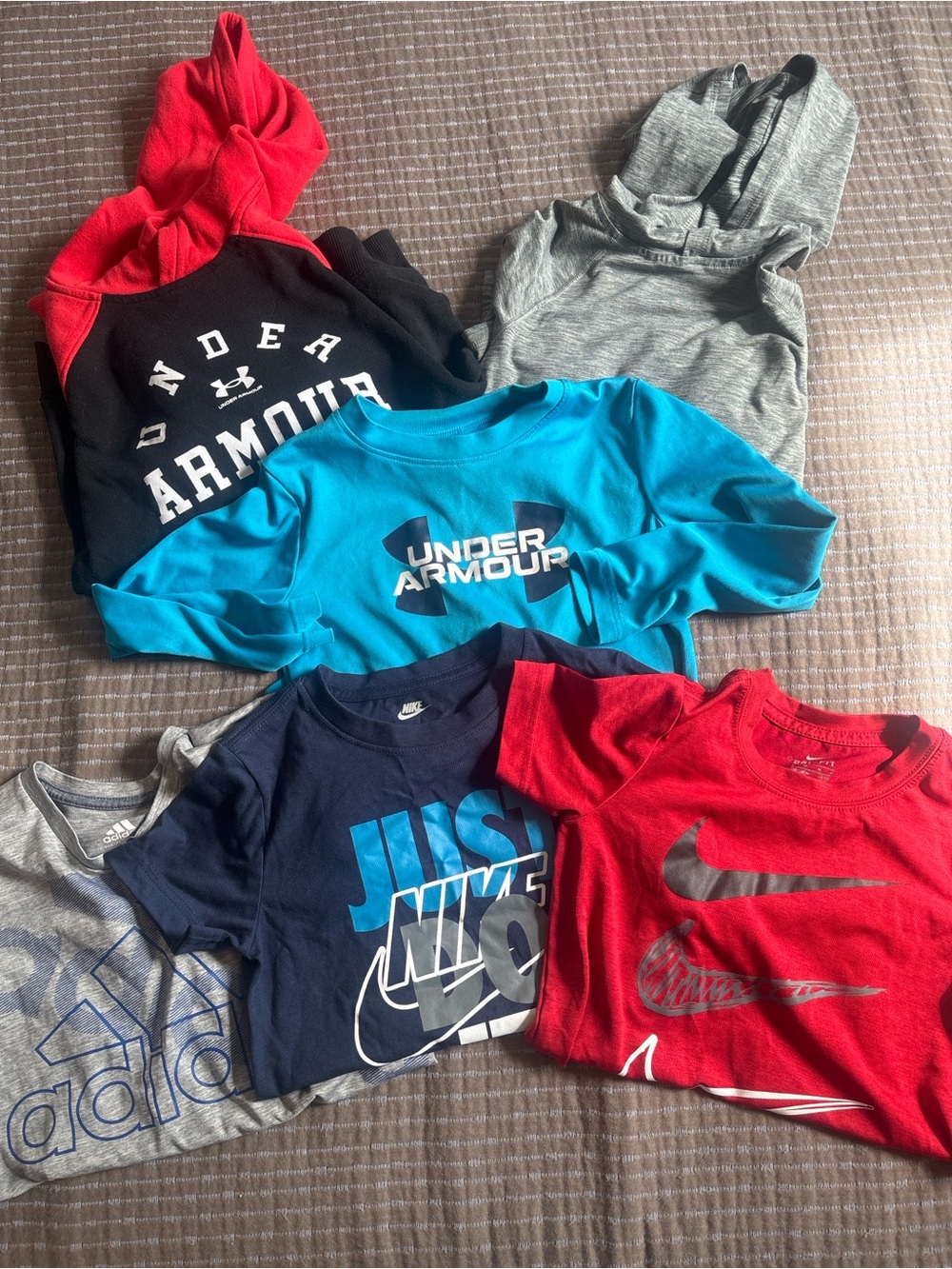 Boys 6-Piece Athletic Tops Lot Sz 5-6 Nike Under Armour Adidas